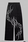 Printed Men Wide Leg Black Track Pants