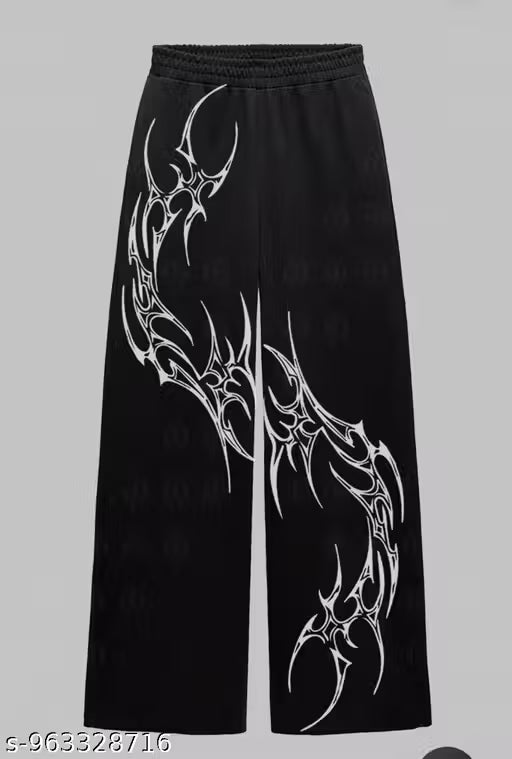 Printed Men Wide Leg Black Track Pants