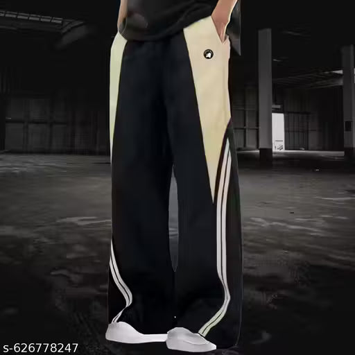Men’s Poly Spandex Relaxed Fit Track Pants | Stretchable Dual-Tone Lowers with Curvy Stripe Seams, Elastic Waist & Side Pockets