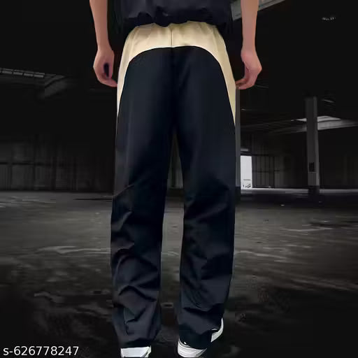 Men’s Poly Spandex Relaxed Fit Track Pants | Stretchable Dual-Tone Lowers with Curvy Stripe Seams, Elastic Waist & Side Pockets